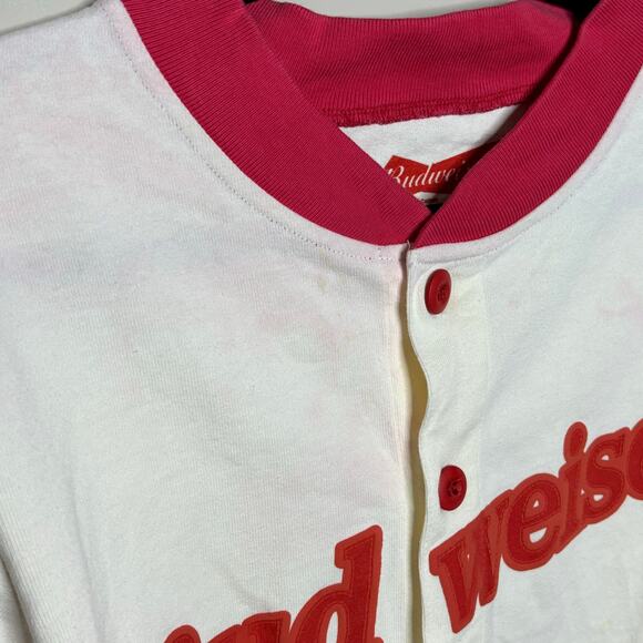 Budweiser White Red Button Up Baseball Short Sleeve Top Cotton USA Men Large L - Picture 3 of 14